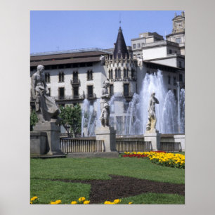 Life in Spain the beautiful Plaza Cataluna with Poster