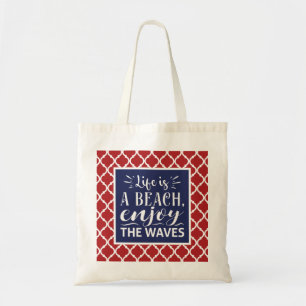 Life is a Beach - Nautical Coastal Beach Red Blue Tote Bag