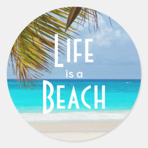 Life is a Beach Tropical Island With Palm Trees Classic Round Sticker