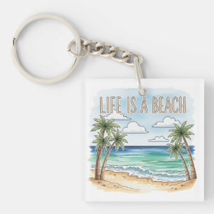 "Life Is a Beach" Tropical Palm Ocean Key Ring