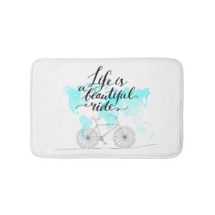 Life Is A Beautiful Ride Blue Bath Mat