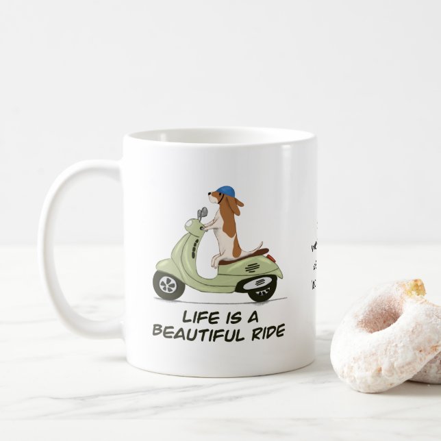 Life is a beautiful ride - Dog on Vespa Coffee Mug (With Donut)