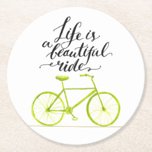 Life Is A Beautiful Ride Lime Green Round Paper Coaster