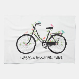 Life is a beautiful ride, vintage bicycle tea towel