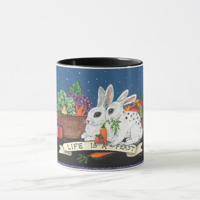 "Life is a Feast" Cute Bunny Rabbit Mug (Center)