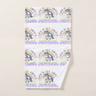 Life is all about rainbow and unicorns hand towel