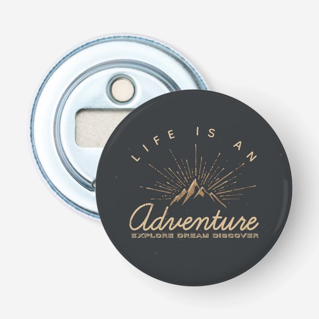 Life is an Adventure Mountain with Golden Sunrays Bottle Opener (Front)