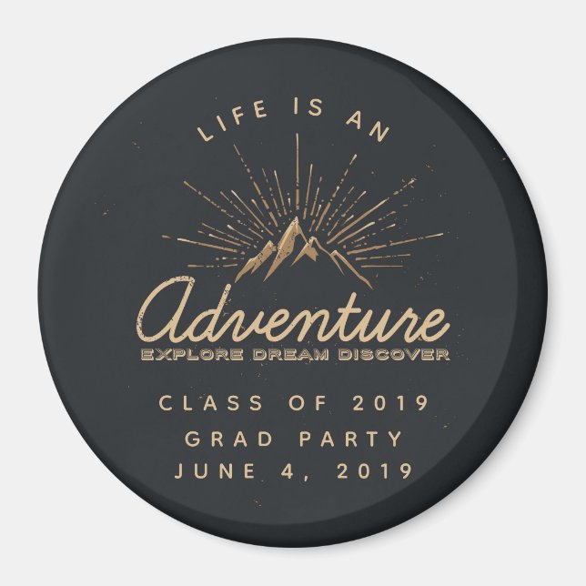 Life is an Adventure Mountain with Golden Sunrays Magnet (Front)