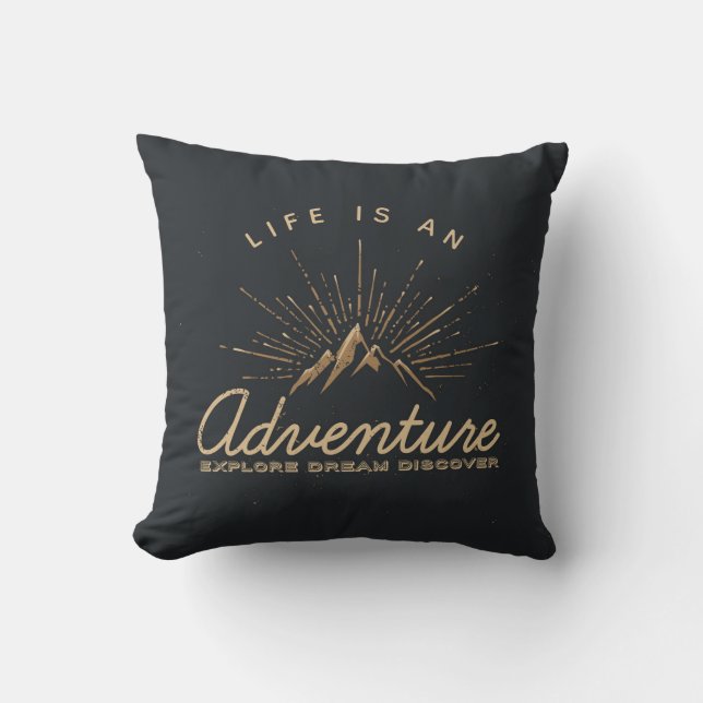 Life is an Adventure Mountain with Sunrays Cushion (Front)