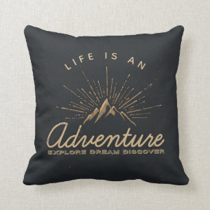 Life is an Adventure Mountain with Sunrays Cushion