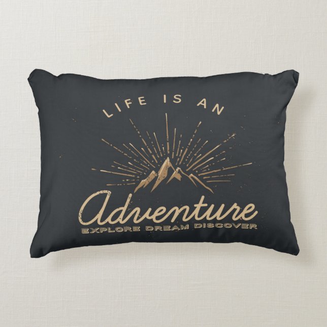 Life is an Adventure Mountain with Sunrays Decorative Cushion (Front)