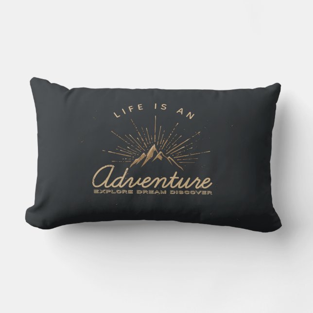 Life is an Adventure Mountain with Sunrays Lumbar Cushion (Front)