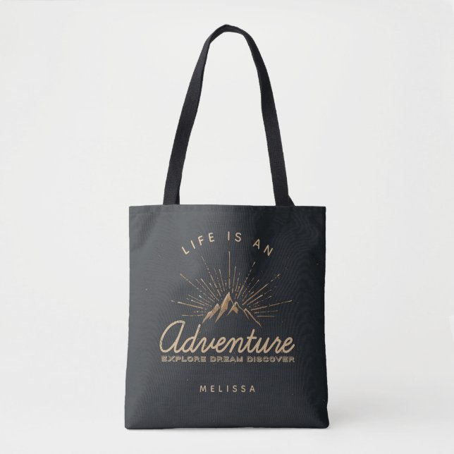 Life is an Adventure Mountain with Sunrays Tote Bag (Front)