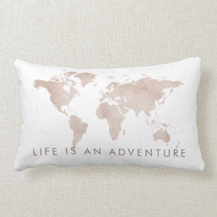 Life is an Adventure Neutral Tan World Map Lumbar Cushion