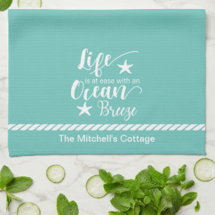 Life Is At Ease With An Ocean Breeze - Beach Quote Tea Towel
