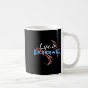 Life Is Baseball Player Quote Red Stitches Vintage Coffee Mug