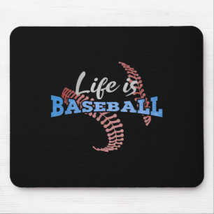 Life Is Baseball Player Quote Red Stitches Vintage Mouse Pad
