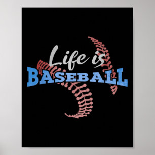 Life Is Baseball Player Quote Red Stitches Vintage Poster