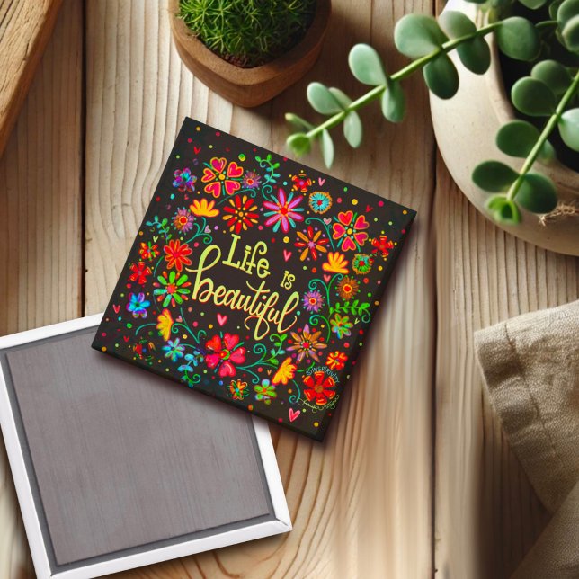 Life is Beautiful Black Floral Inspirivity Magnet (Creator Uploaded)