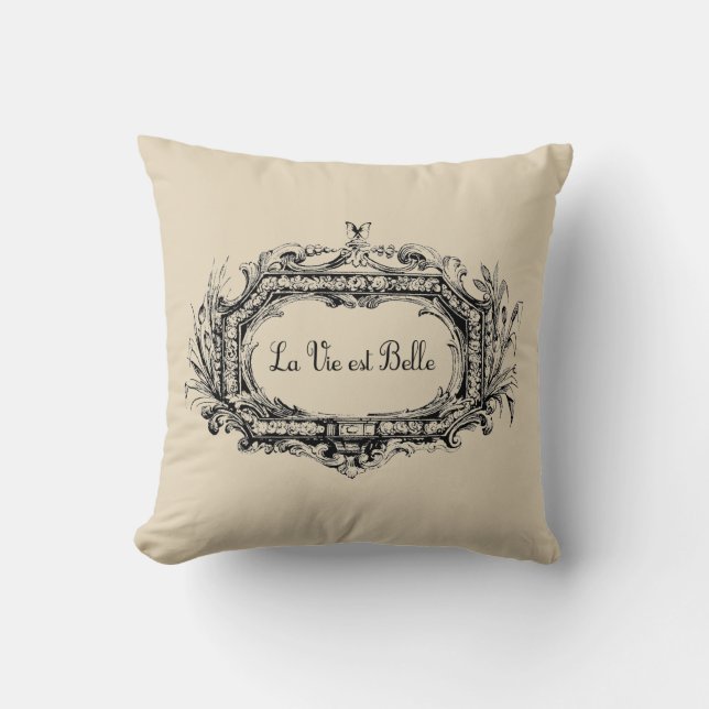 Life is Beautiful French Farmhouse Throw Pillow (Front)