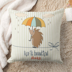 Life is Beautiful Hedgehog Cotton Throw Pillow