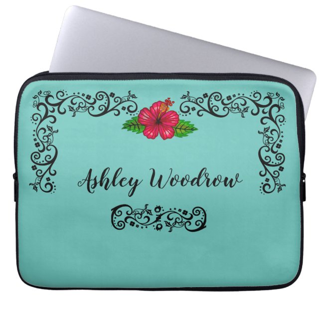 Life is Beautiful Hibiscus Luggage Tag Laptop Sleeve (Front)