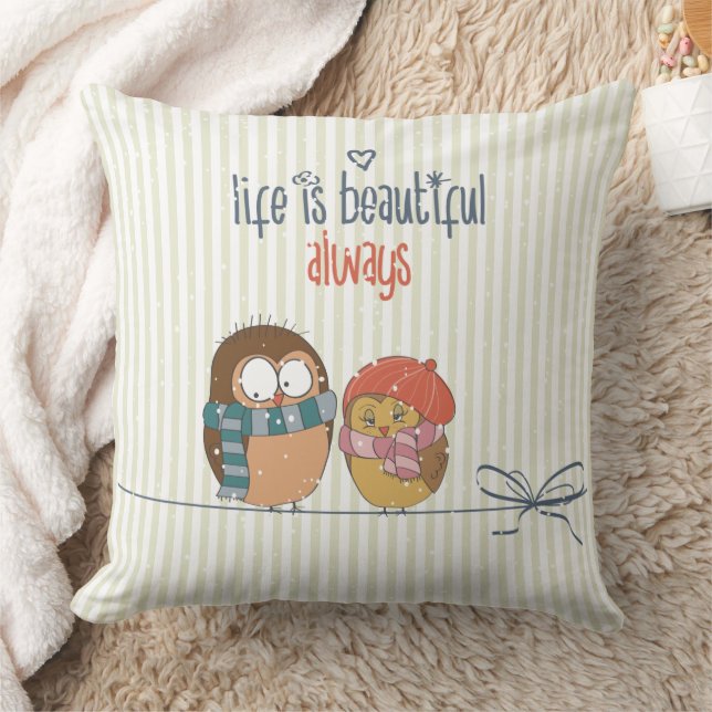 Life is Beautiful Little Birdies Throw Pillow (Blanket)