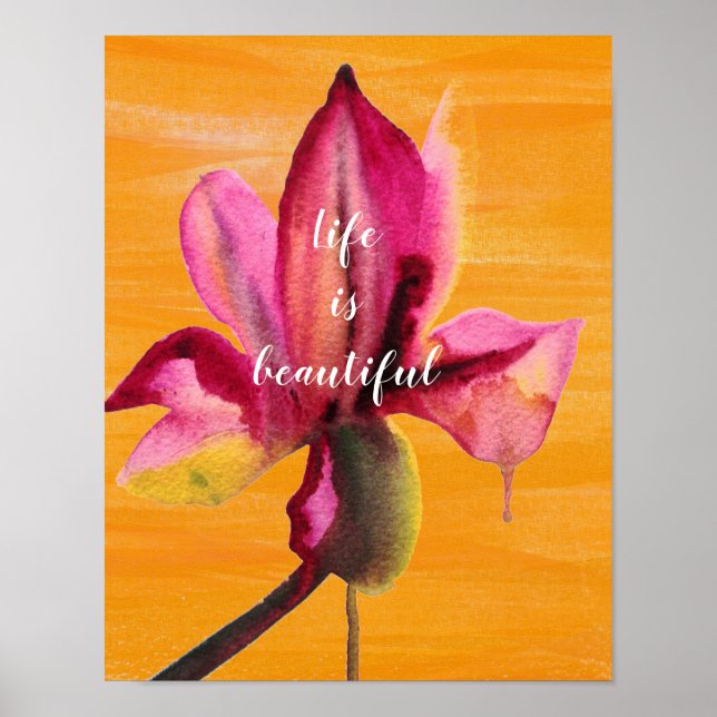 Life is beautiful quote Purple Orchid Poster (Front)