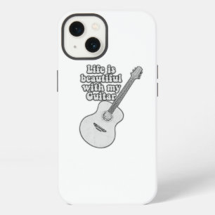 Life is beautiful with my guitar. black and white iPhone 13 case