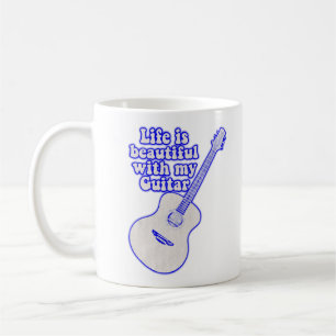 Life is beautiful with my guitar. vintage blue coffee mug