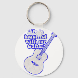 Life is beautiful with my guitar. vintage blue key ring