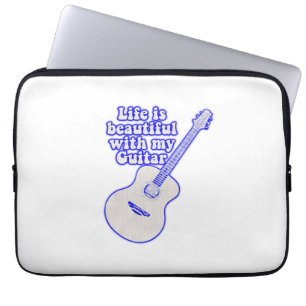 Life is beautiful with my guitar. vintage blue laptop sleeve