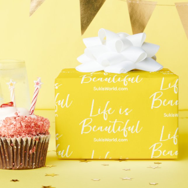 Life is Beautiful Yellow Blog Brand Website  Wrapping Paper (Birthday Party)