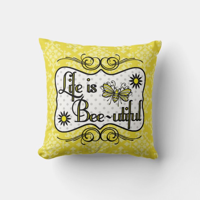 Life is Bee-utiful Personalised Pillow (Yellow) (Front)
