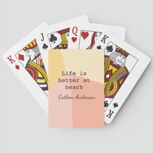 Life is better at beach yellow orange boho rustic  playing cards (Back)