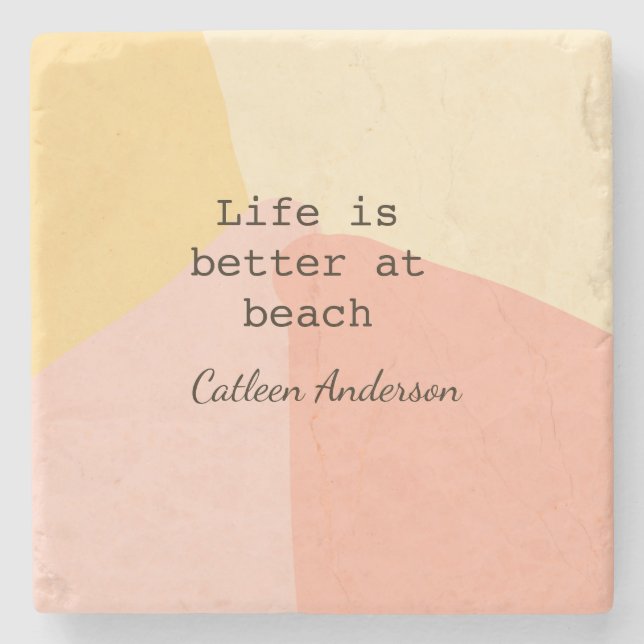 Life is better at beach yellow orange boho rustic  stone coaster (Front)