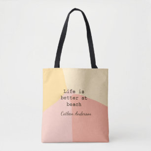 Life is better at beach yellow orange boho rustic  tote bag