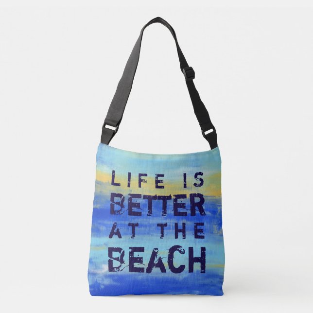 Life is Better at the Beach - Blue Abstract Art Crossbody Bag (Front)