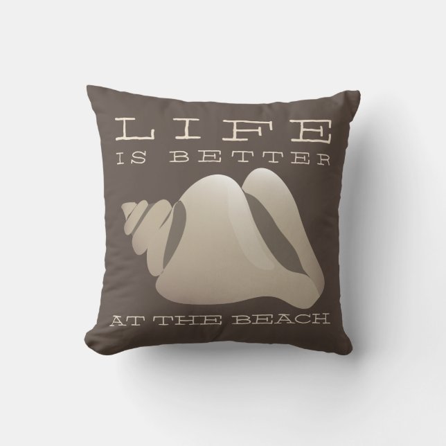 Life is Better at the Beach Brown & White Cushion (Front)