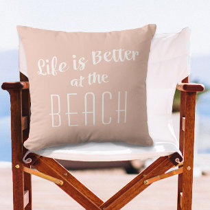 Life Is Better at the Beach Coral Modern Quote Cushion