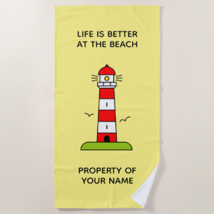 Life is better at the beach cute lighthouse tower  towel