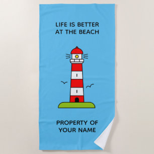 Life is better at the beach cute lighthouse tower towel