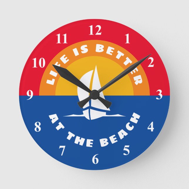 Life is better at the beach ocean sunset sail ship round clock (Front)