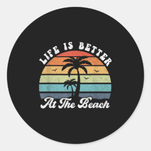 Life Is Better At The Beach Palm Tree Retro Shirt Classic Round Sticker