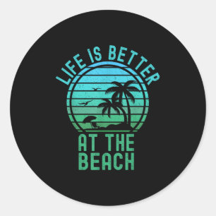 Life Is Better At The Beach Retro Summer Retro Bea Classic Round Sticker