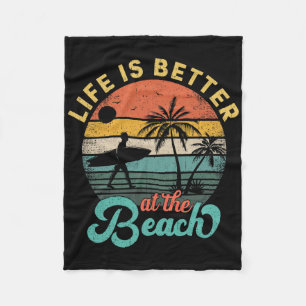 Life Is Better At The Beach Retro Summer Vacation Fleece Blanket