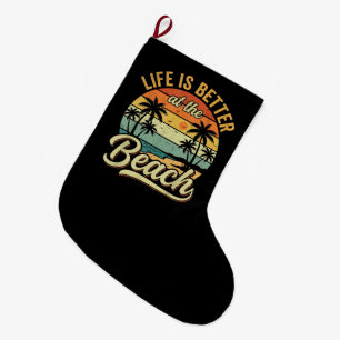 Life is Better At The Beach Retro Summer Vacation Large Christmas Stocking