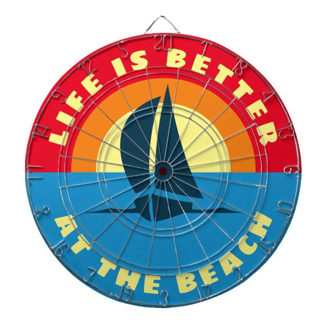 Life is better at the beach sailing ship sunset dartboard (Front)