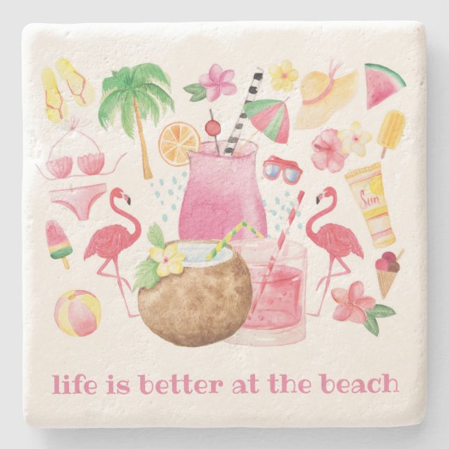 Life is better at the beach stone coaster (Front)
