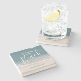 Life Is Better At The Beach | Water and Sand Photo Stone Coaster